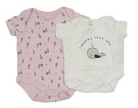 2x body - bílé s velrybou + světlerůžové květované 