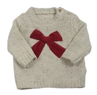 Béžovo-růžový melírovaný žinylkový svetr s mašlí George