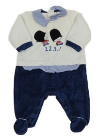 Bílo-tmavomodrý sametový overal s vojáky 