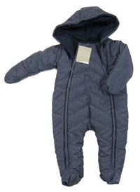 Nové - Tmavomodrá melírovaná šusťáková zateplená kombinéza s kapucí Mamas&Papas