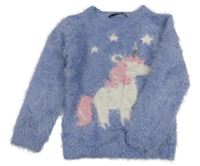 Lila chlupatý svetr s jednorožcem George