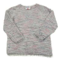 Šedo-růžovo-tmavomodrý melírovaný chlupatý svetr Topolino