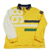 Žluté polo triko s číslem a pruhy 