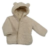 Béžová huňatá propínací podšitá mikina s kapucí 