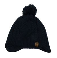 Tmavomodrá vzorovaná pletená čepice s bambulí H&M