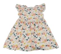 Bílo-růžovo-zelené květované šaty 