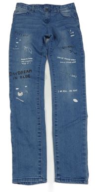 Světlemodré skinny rifle s nápisy a obrázky Reserved 