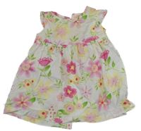 Bílo-zeleno-růžové květované šaty C&A