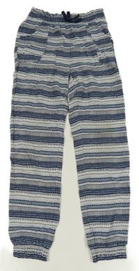 Tmavomodro-bílé vzorované lehké kalhoty Yigga