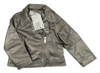 Nové - Stříbřitě šedá koženková bunda H&M