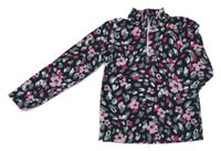 Černo-khaki-růžová květovaná fleecová outdoorová mikina Mountain Warehouse