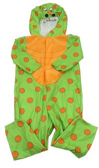Kostým - Zeleno-oranžová puntíkatá kombinéza s kapucí 