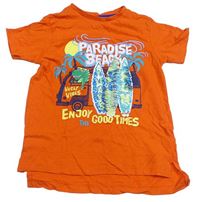 Oranžové tričko s dinosaurem a flitry zn. Primark
