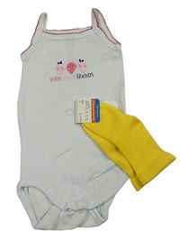 2se - Bílé body s jahůdkami + žluté ponožky 