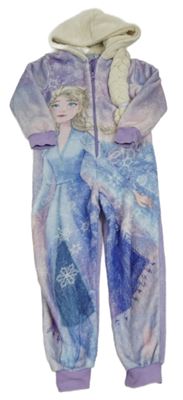 Fialovo-růžovo-modrá chlupatá kombinéza s kapucí - Elsa Disney