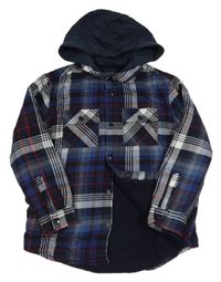 Barevná kostkovaná flanelová zateplená košilová bunda s kapucí Next 