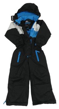 Černo-bílo-modrá šusťáková zimní kombinéza s kapucí Trespass