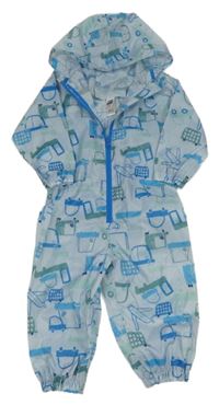 Světlemodrá šusťáková kombinéza s auty a kapucí Dunnes