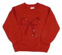 Červený třpytivý svetr s mašlí z flitrů F&F