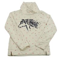 Smetanová mikina s koníkem z flitrů a komínovým límcem Yigga