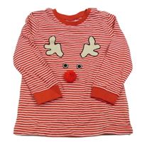 Červeno-bílé pruhované triko se sobem So cute 