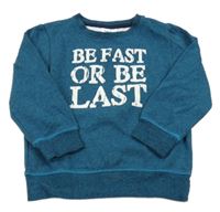 Tmavomodro-tyrkysová pruhovaná mikina s nápisem Topolino