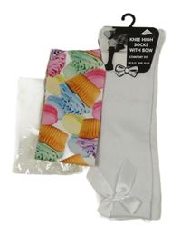 Nové - 2set - Bílé podkolenky s mašlí + barevné ponotky vel. 27-30