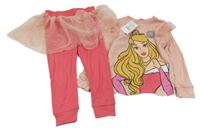 Nové - 2set - Broskvové triko + růžové legíny se síťovinou - Šípková -Růženka George 