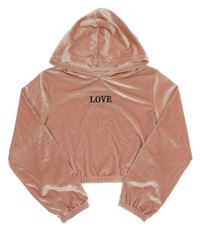 Světlerůžová sametová crop mikina s nápisem a kapucí Shein