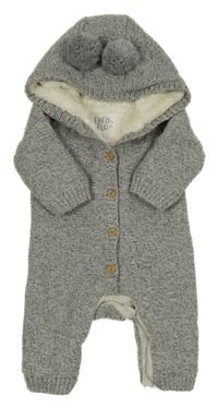 Šedá melírovaná pletená zateplená kombinéza s kapucí F&F