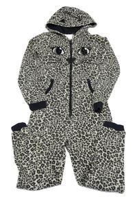 Béžovo-černo-hnědá vzorovaná tepláková kombinéza s kapucí - kočka George