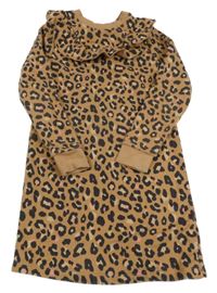 Béžovo-černo-růžové vzorované teplákové šaty s volánky F&F