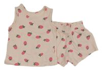 2x - Broskvový top s jahůdkami + kraťasy Primark