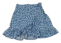 Modrá lehká kvěrovaná sukně s volánky Shein