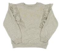 Šedá melírovaná mikina s výšivkou a volánky Matalan