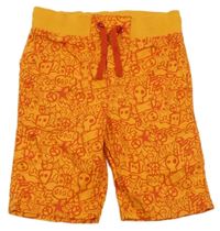 Oranžovo-červené vzorované plátěné kraťasy s lebkami H&M