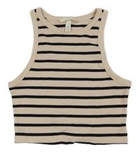 Pudrovo-černý pruhovaný žebrovaný crop top H&M