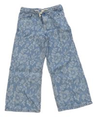 Modré wide leg rifle s květy Denim Co.