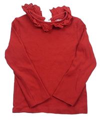 Červené žebrované triko s volánkem s madeirou F&F