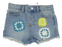 Světlemodré MID RISE riflové kraťasy s pletenými nášivkami Denim Co.
