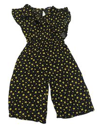 Černý květovaný puntíkatý kalhotový culottes overal PRIMARK