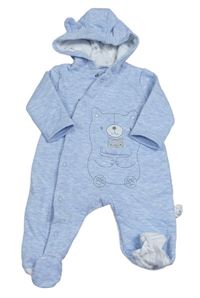Světlemodrá melírovaná prošívaná tepláková vyteplená kombinéza s medvídkem a kapucí s oušky WATCH ME GROW 