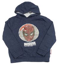 Tmavomodrá melírovaná mikina se Spider-manem z překlápěcích flitrů a kapucí PRIMARK