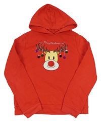 Červená mikina se sobem s flitry a kapucí C&A