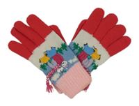 Nové - světlerůžovo/světlemodro-bílo-červené pletené prstové rukavice s lidmi