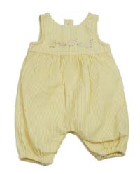 Žluto-bílé pruhované krepové laclové kalhoty s kuřátky little nutmeg