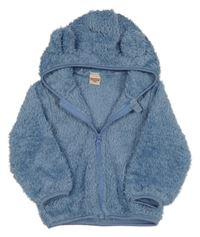 Modrá huňatá bunda s kapucí s oušky