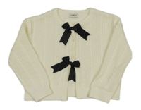 Smetanový žebrovaný vzorovaný propínací oversize svetr s mašlemi F&F