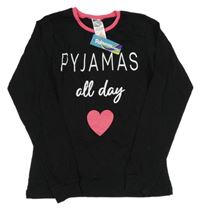 Nové - černo-tmavorůžové pyžamové triko nápisy a srdíčkem 