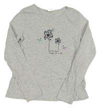 Světlešedé melírované triko s pampeliškami a motýlky POCOPIANO